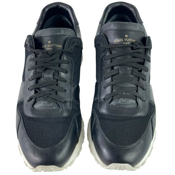 LOUIS VUITTON Black Leather Mesh Monogram Canvas Run Away Sneakers 7.5-8.5US - Picture 1 of 13
